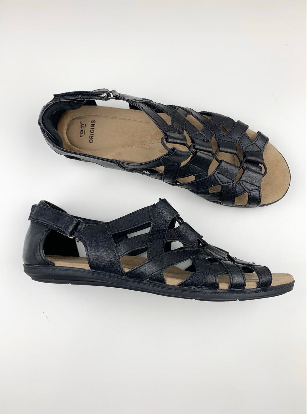 Earth Origins Belle Bridget Gladiator Sandals Black Leather Comfort Women's 10